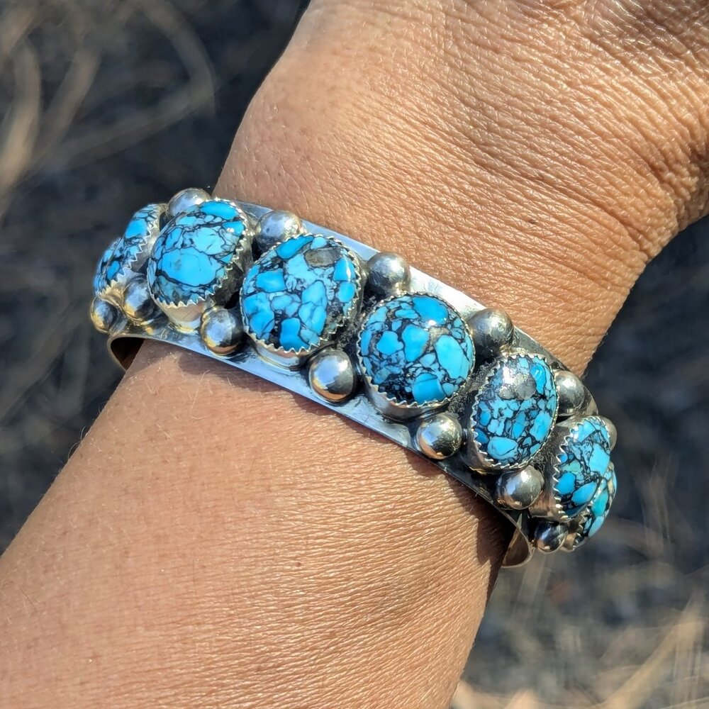 Native American Cuff Bracelet Turquoise Silver signed Navajo‎ Jewelry sz 6.5 **